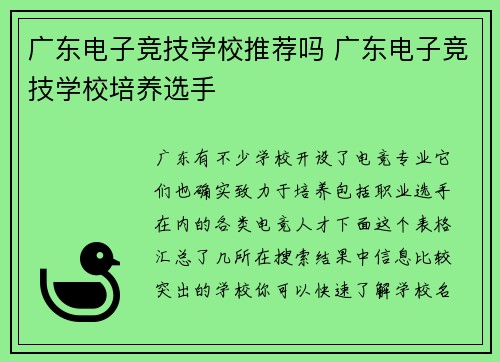 广东电子竞技学校推荐吗 广东电子竞技学校培养选手